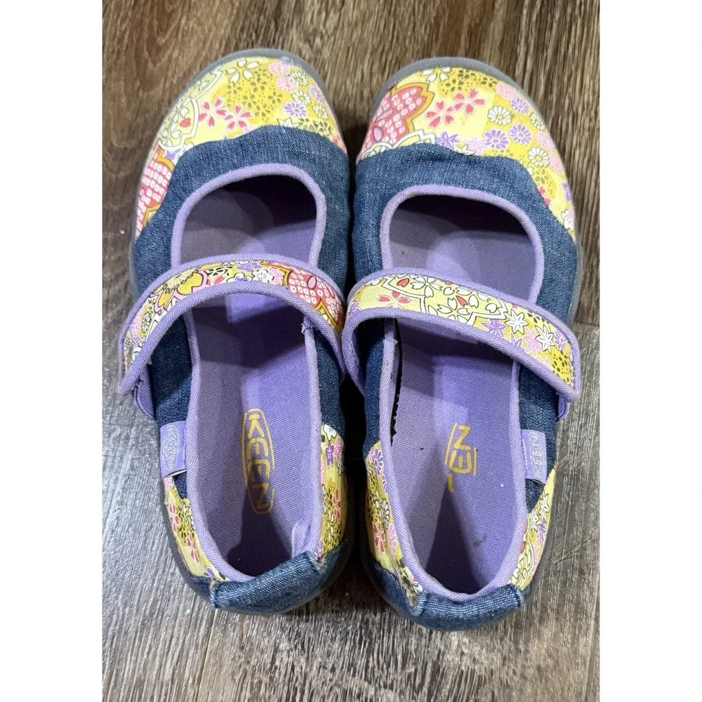 Keen Kids Harvest Mary Jane's Denim Floral Size 1 Slip On Patchwork